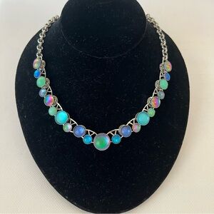 Carole Sousa Hand Crafted Blue Iridescent Frosted Glass Statement Necklace